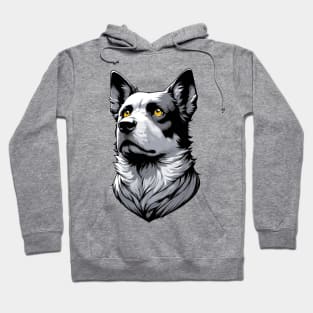 Stunning and Cool Australian Cattle Dog Monochrome and Gold Portrait for Father's Day Hoodie